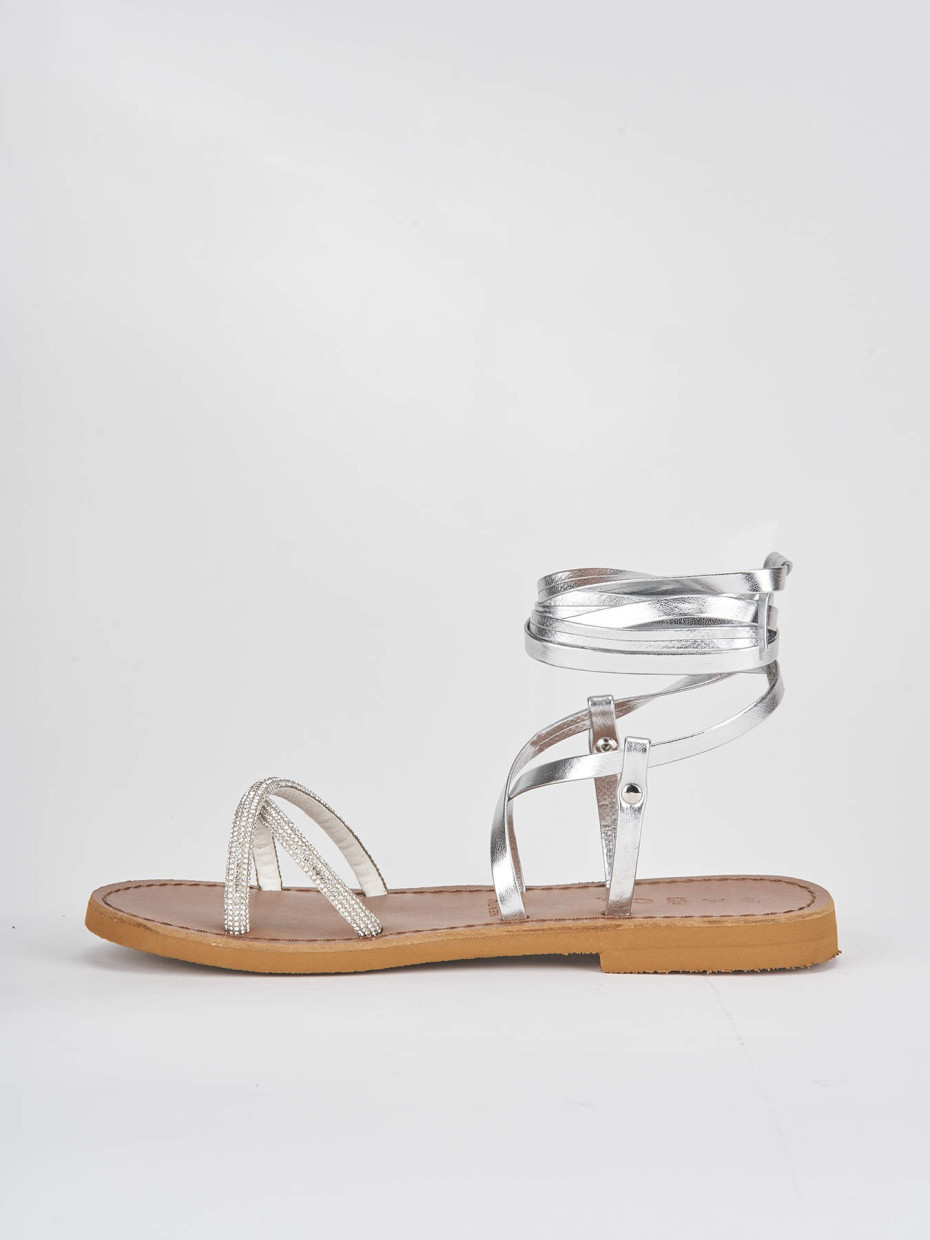 Low heel sandals heel 1 cm silver leather