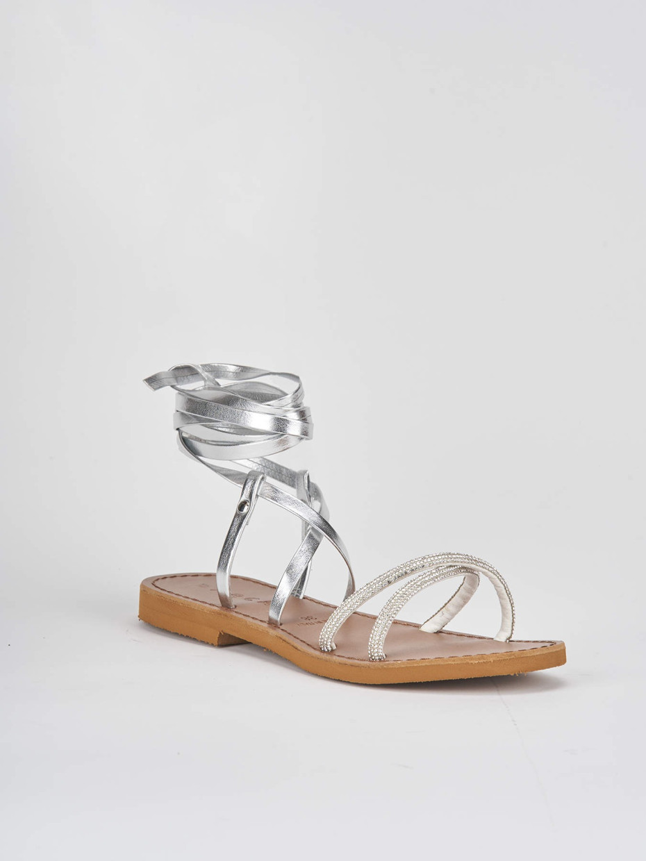 Low heel sandals heel 1 cm silver leather