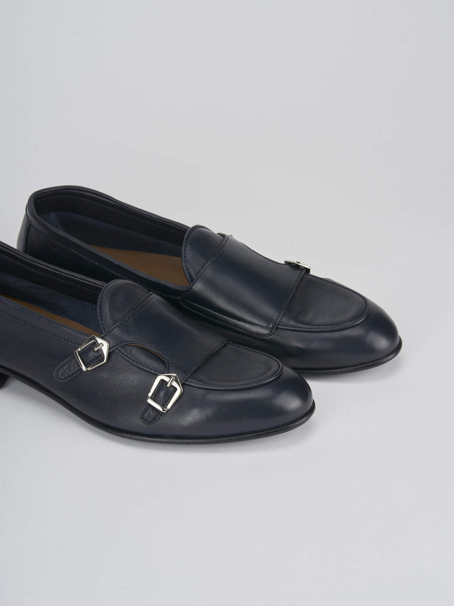 Loafers heel 1 cm blu leather