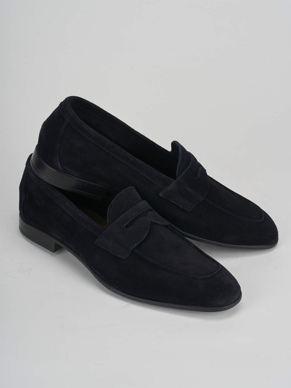 Loafers heel 1 cm blu suede