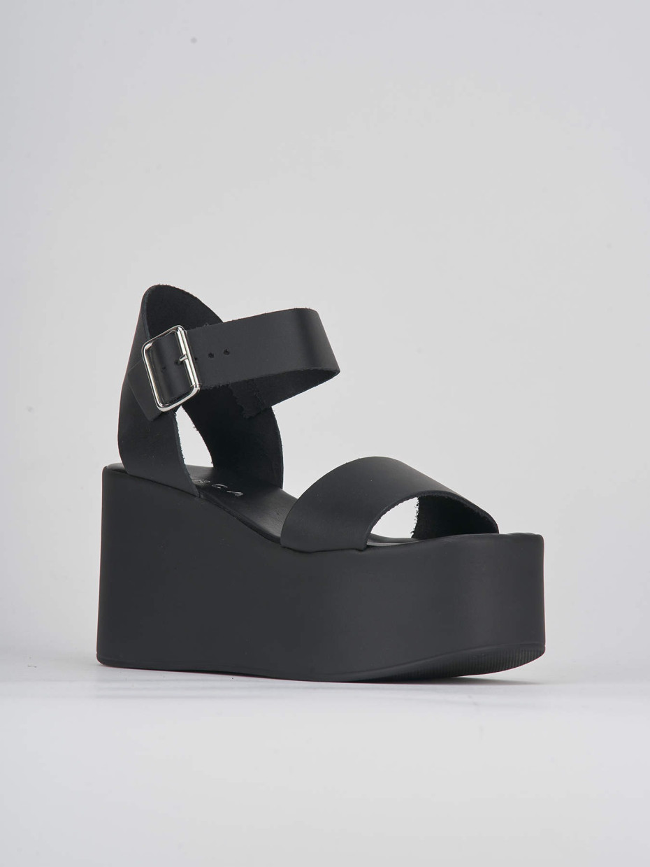 Wedge heels heel 9 cm black leather