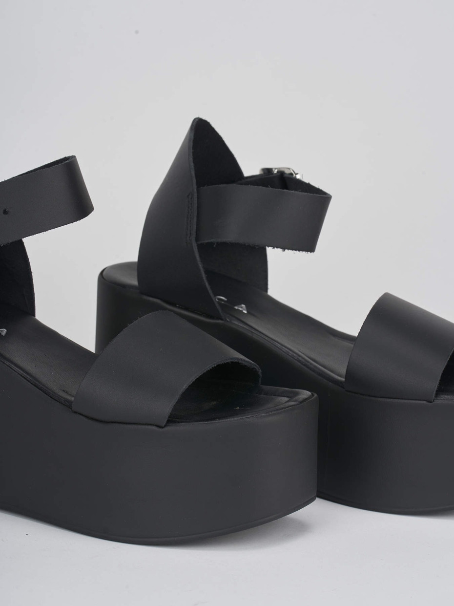 Wedge heels woman heel 9 cm black leather Barca Stores