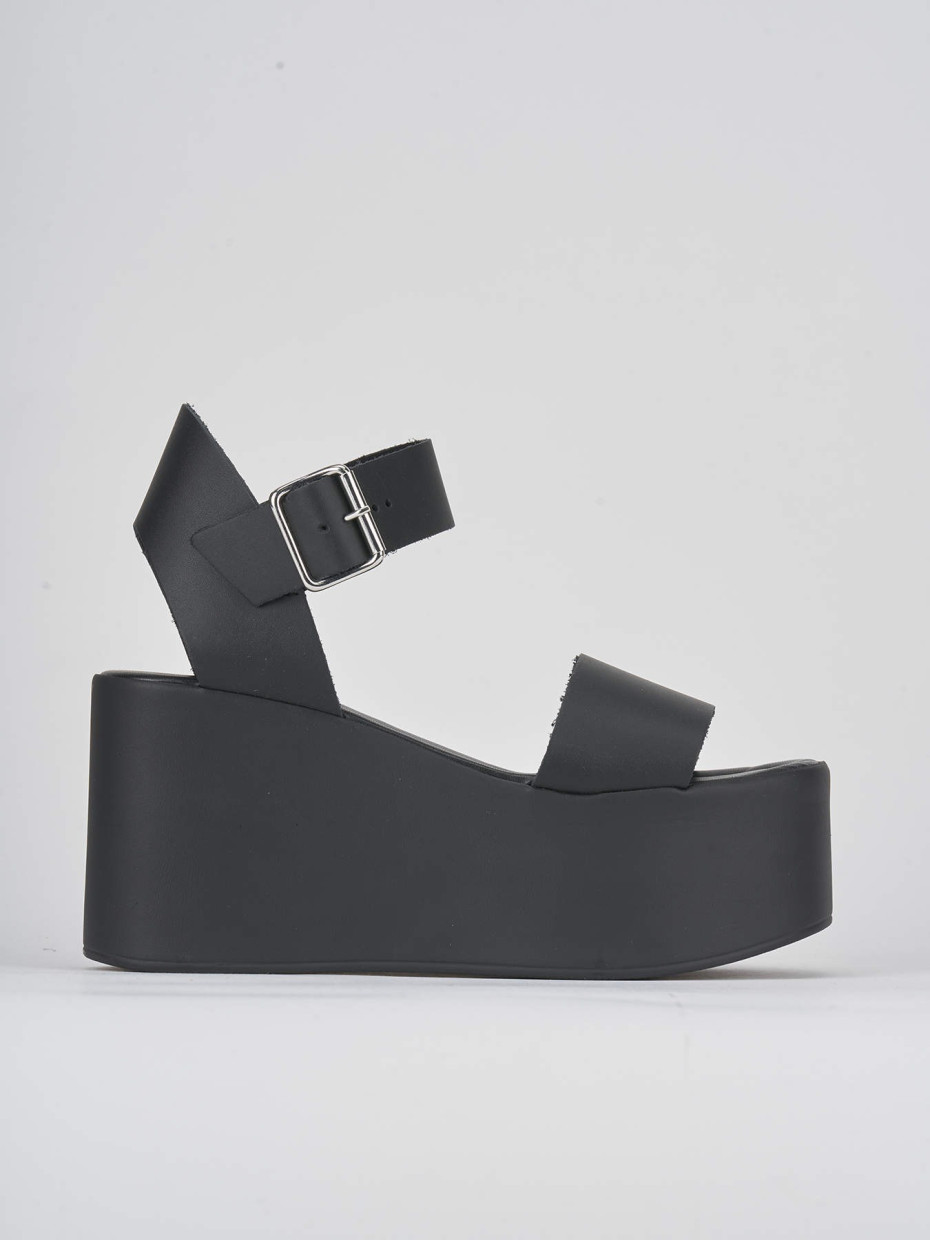 Sandali zeppa tacco 9cm pelle nero