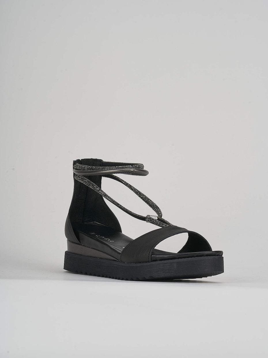 Wedge heels heel 3 cm black leather