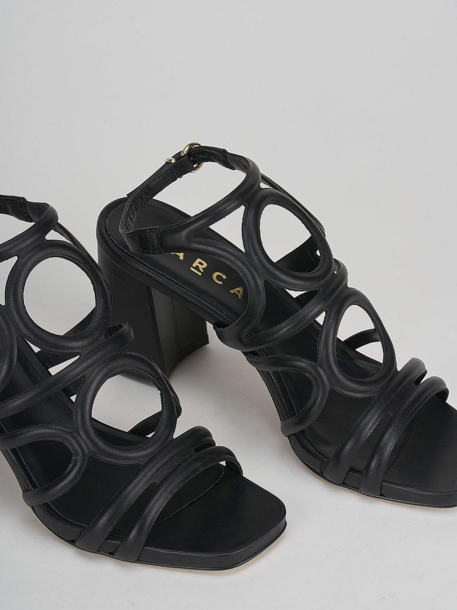 High heel sandals heel 8 cm black leather