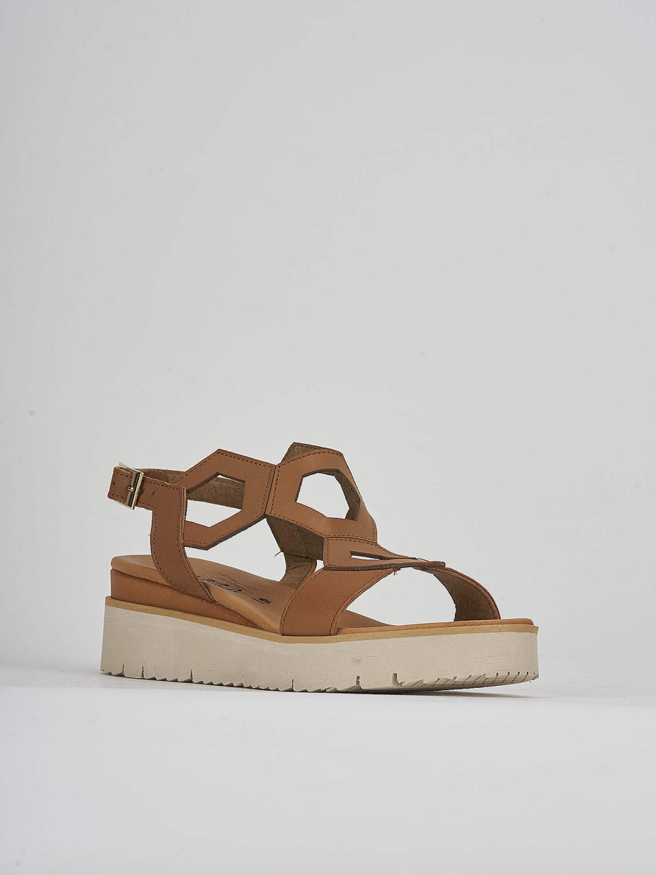 Sandali zeppa tacco 3cm pelle marrone Barca Stores