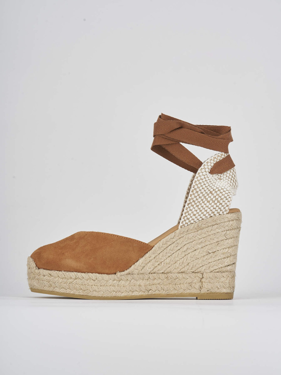 Espadrillas tacco 9cm camoscio marrone