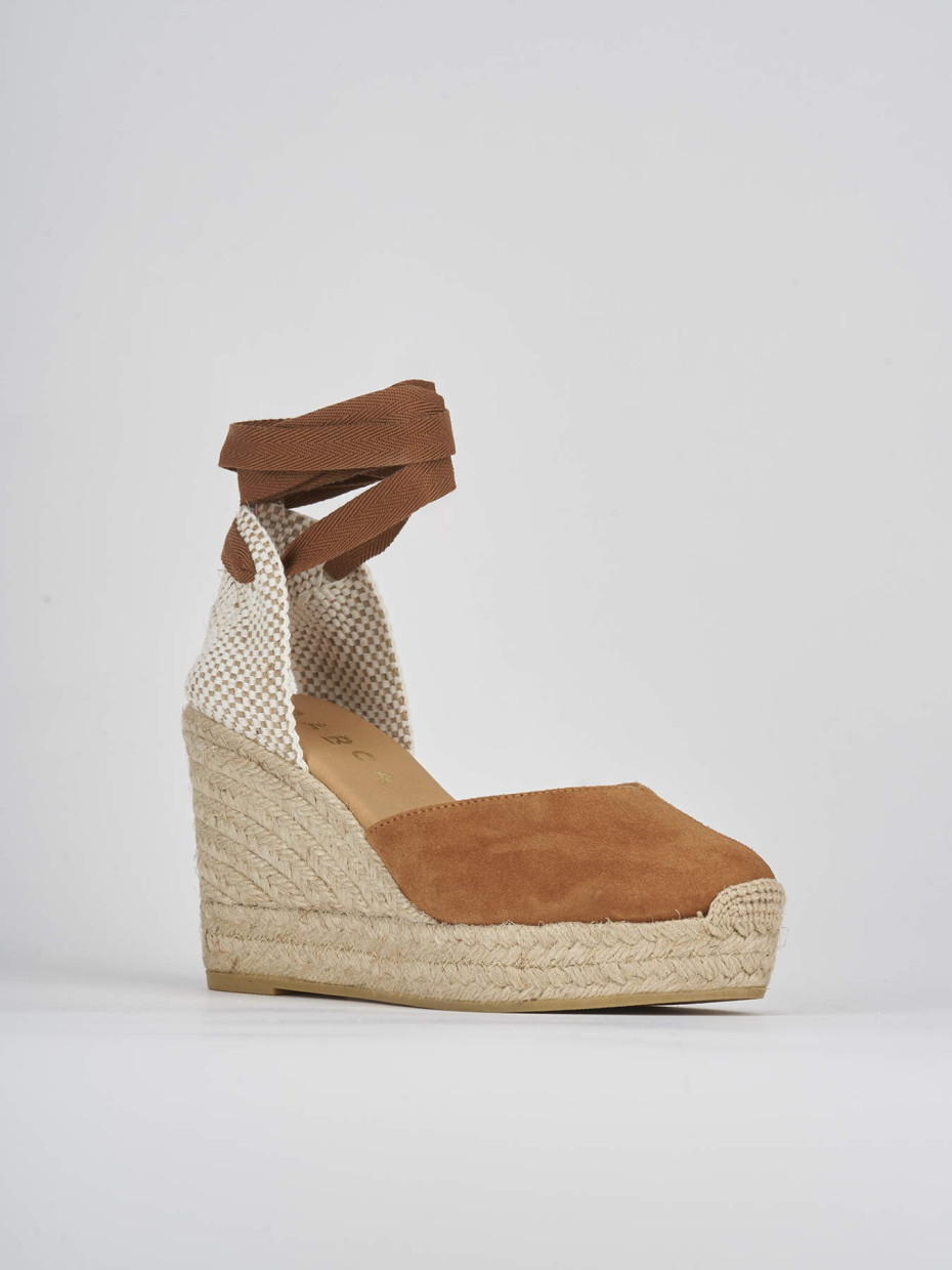 Espadrillas tacco 9cm camoscio marrone