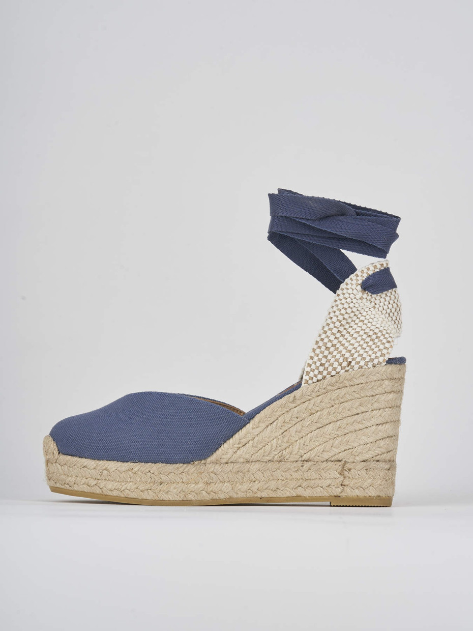 Espadrillas tacco 9cm tessuto jeans