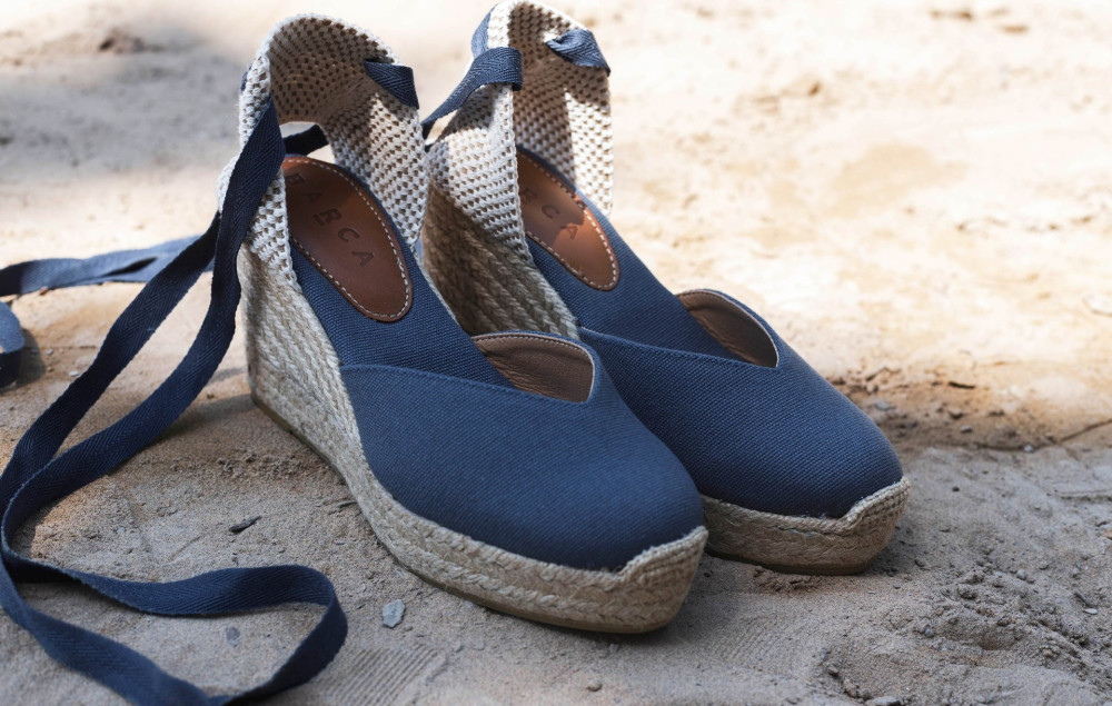 Espadrillas tacco 9cm tessuto jeans