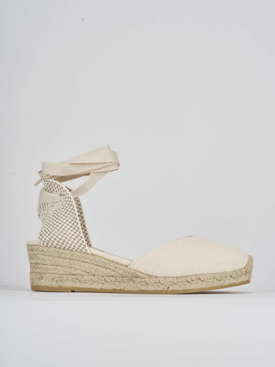 Espadrillas tacco 4cm tessuto beige