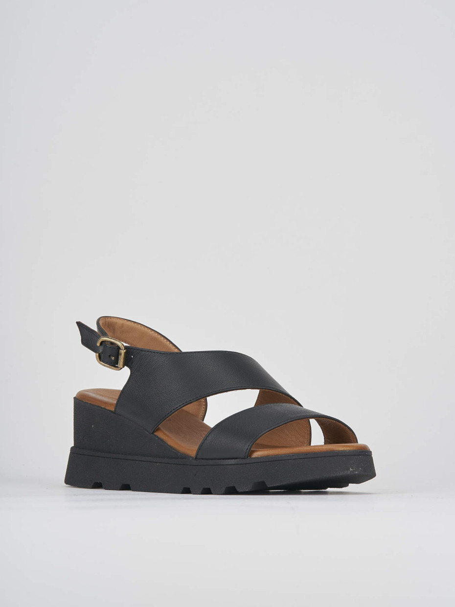 Wedge heels heel 6 cm black leather