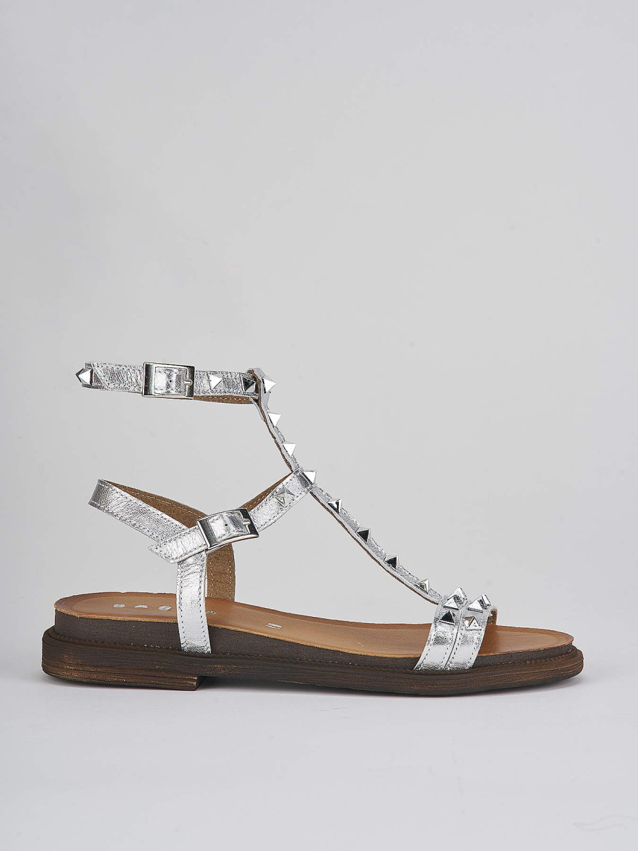 Low heel sandals heel 1 cm silver leather