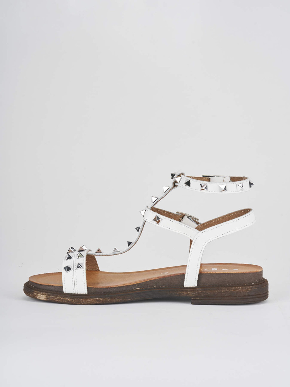 Low heel sandals heel 1 cm white leather