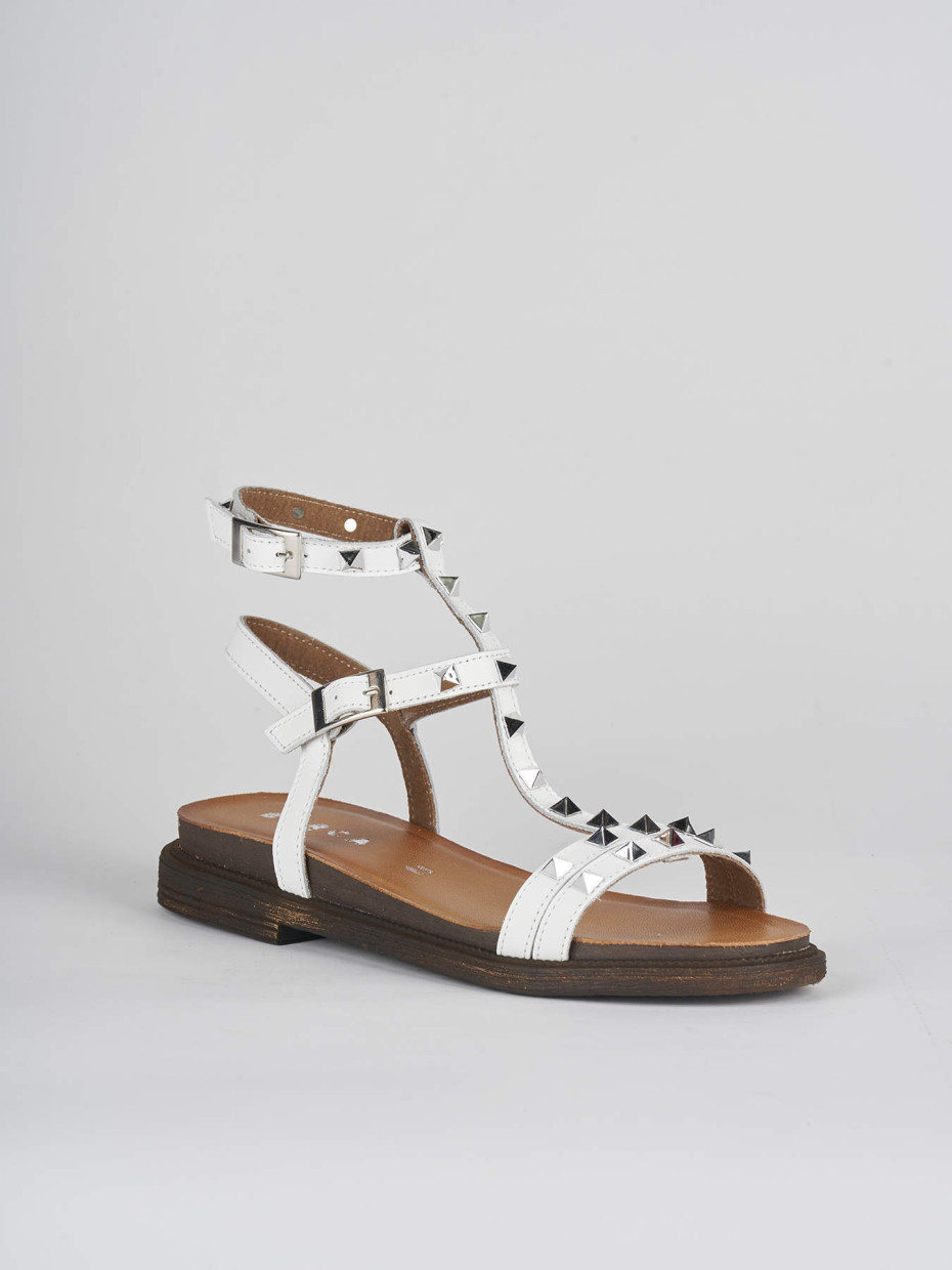 Low heel sandals heel 1 cm white leather