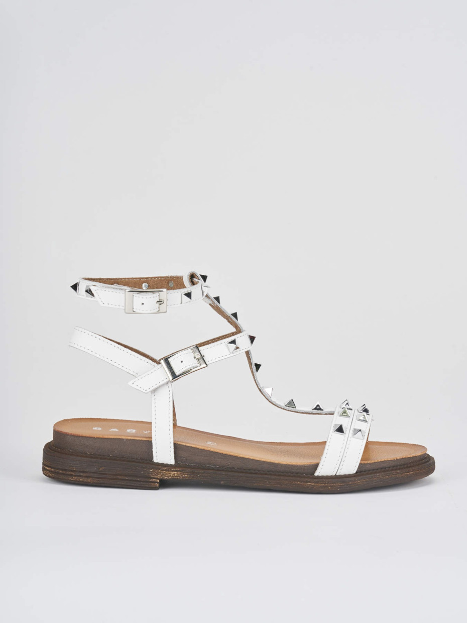 Low heel sandals heel 1 cm white leather