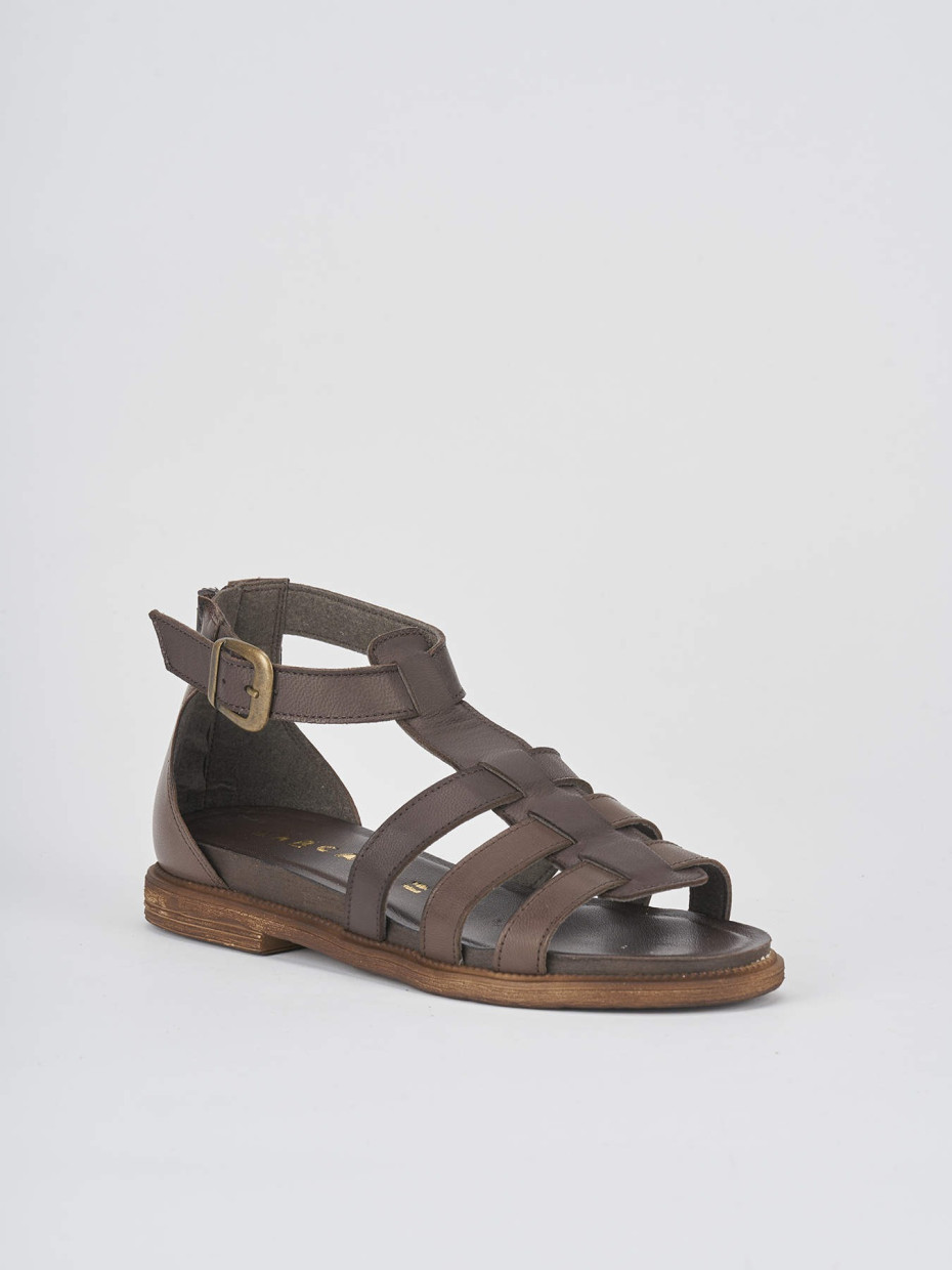 Low heel sandals heel 1 cm dark brown leather