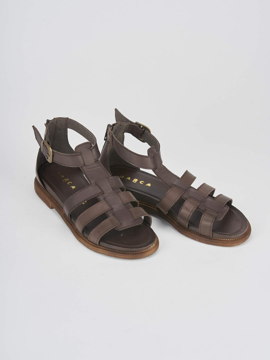 Low heel sandals heel 1 cm dark brown leather