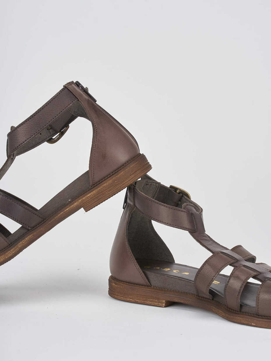 Low heel sandals heel 1 cm dark brown leather