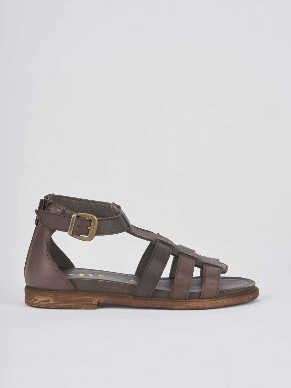 Low heel sandals heel 1 cm dark brown leather