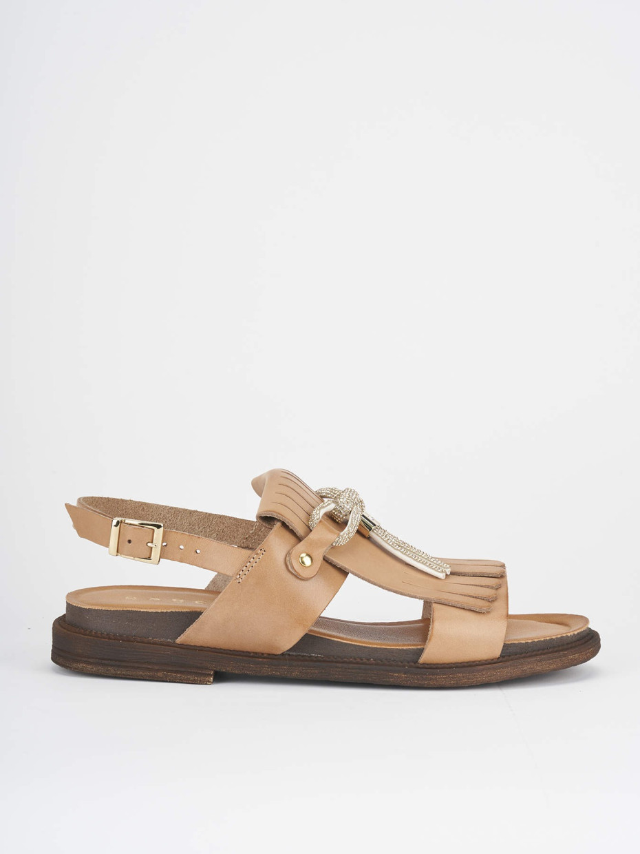 Low heel sandals heel 3 cm brown leather