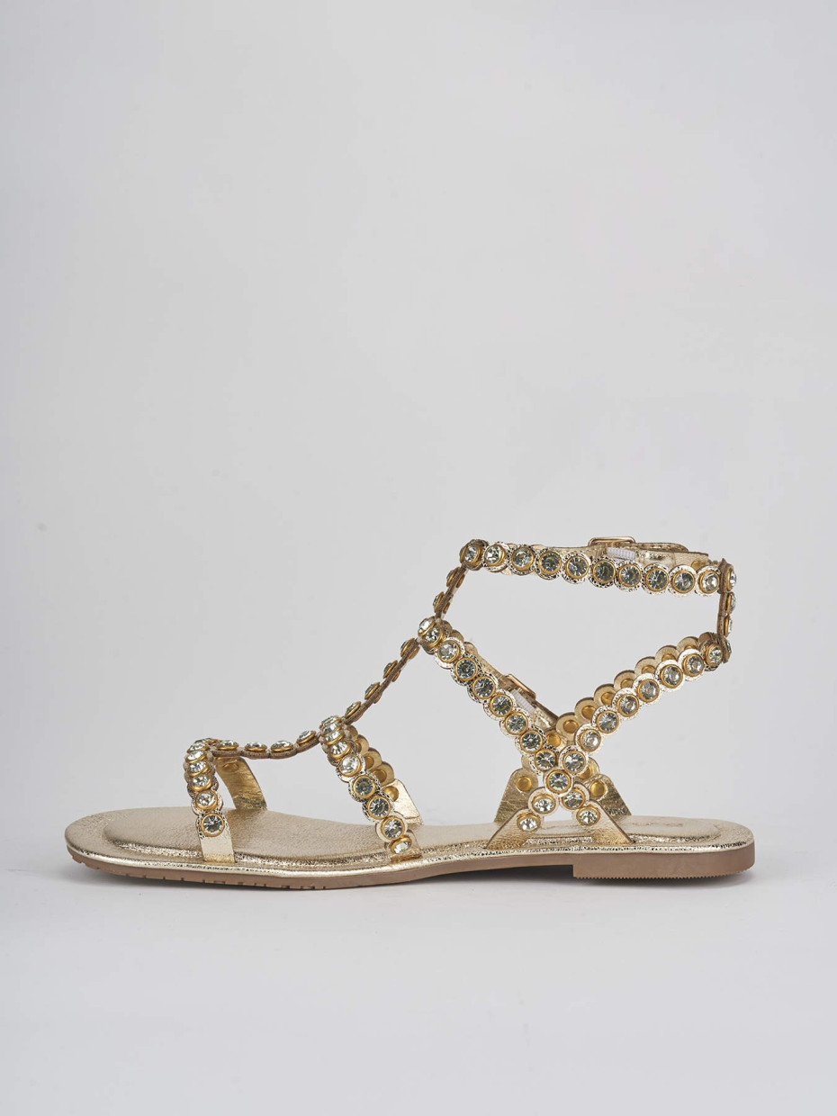 Low heel sandals heel 1 cm gold leather