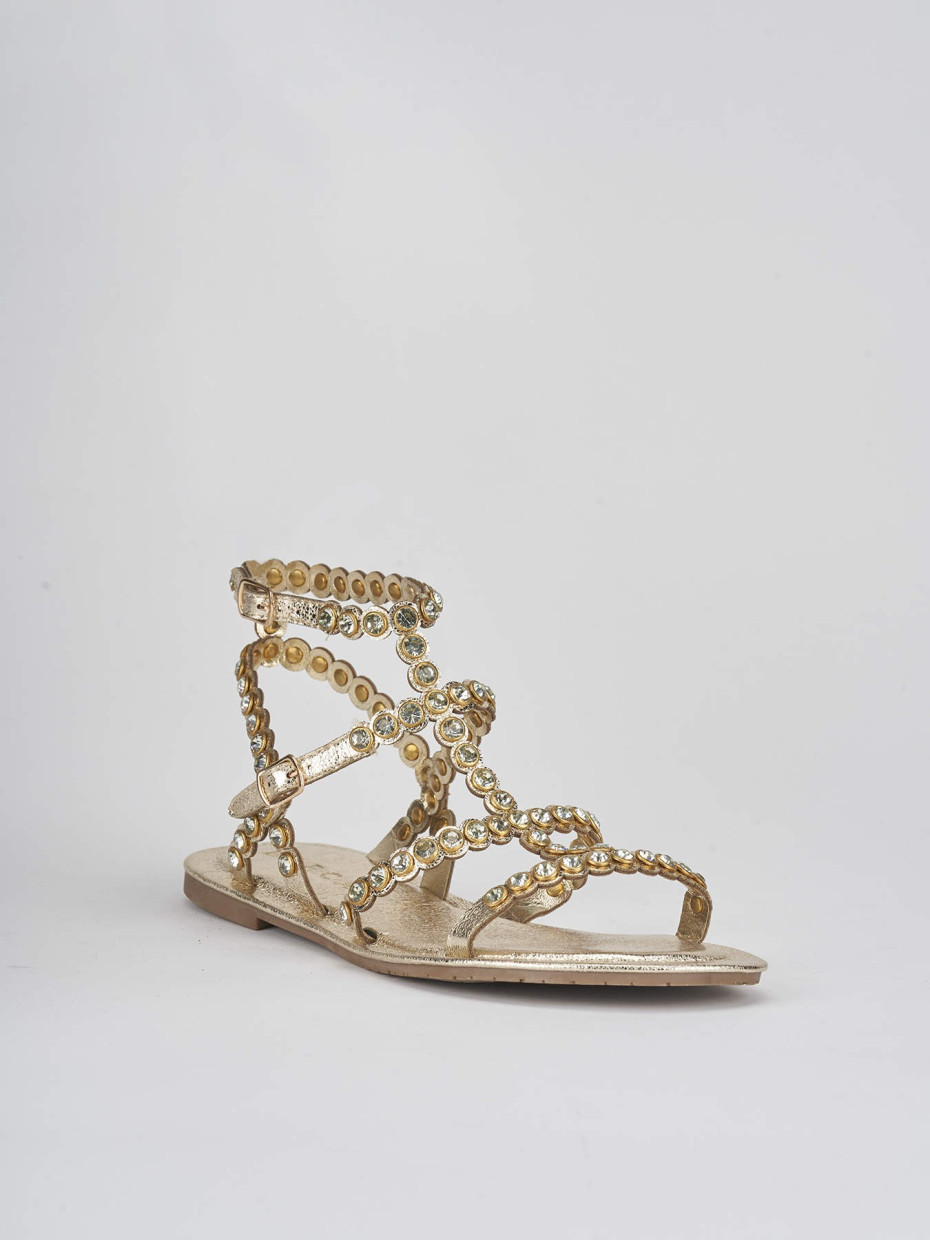 Low heel sandals heel 1 cm gold leather