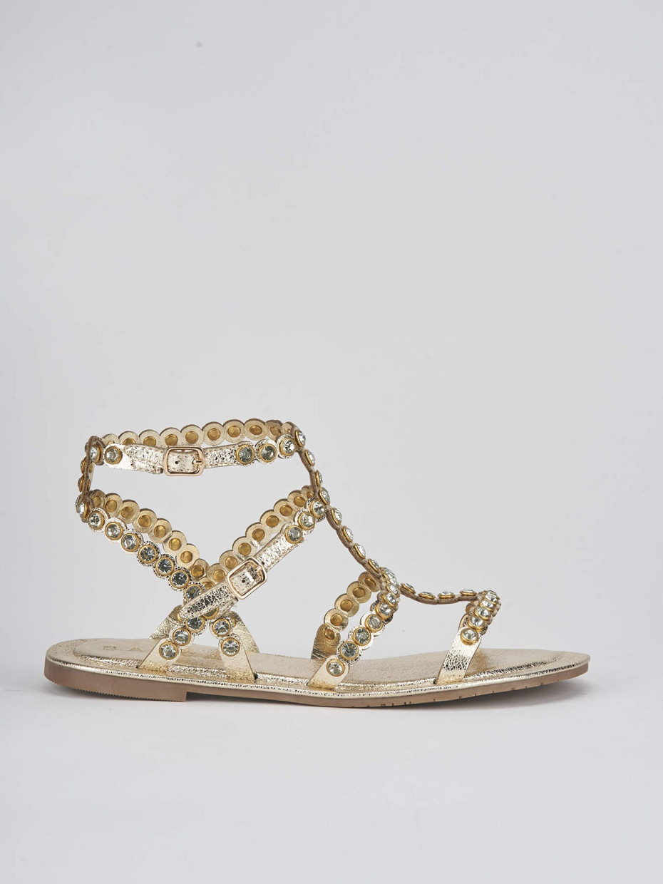 Low heel sandals heel 1 cm gold leather