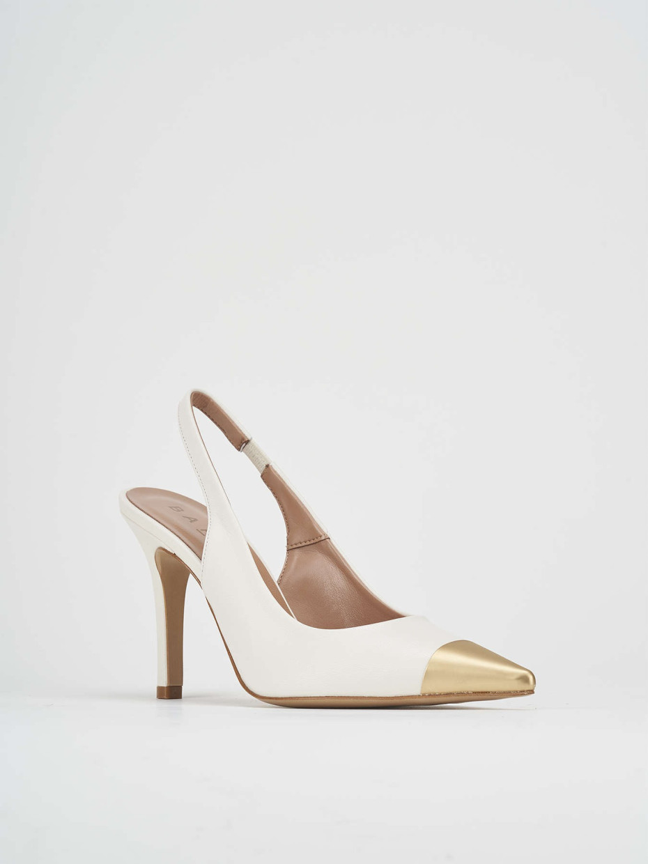 Décolleté e slingback tacco 9cm pelle bianco