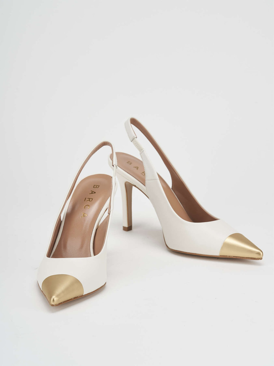 Décolleté e slingback tacco 9cm pelle bianco