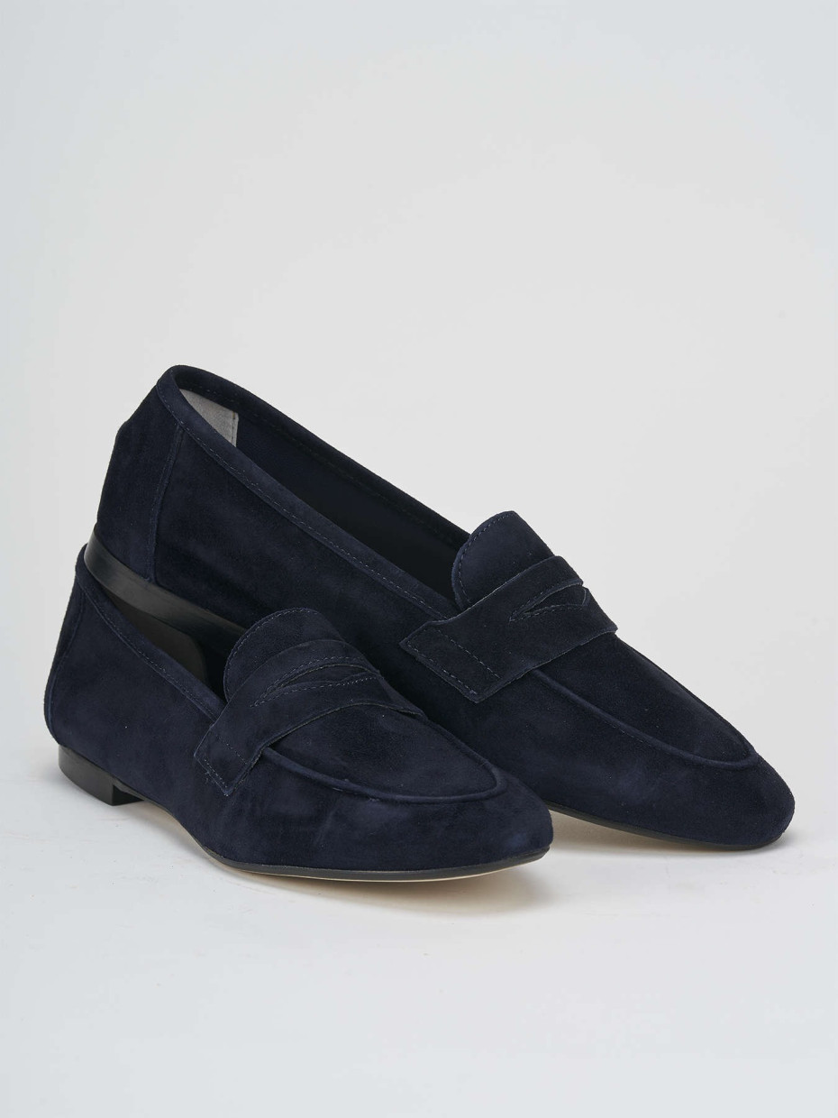 Loafers heel 1 cm blu suede