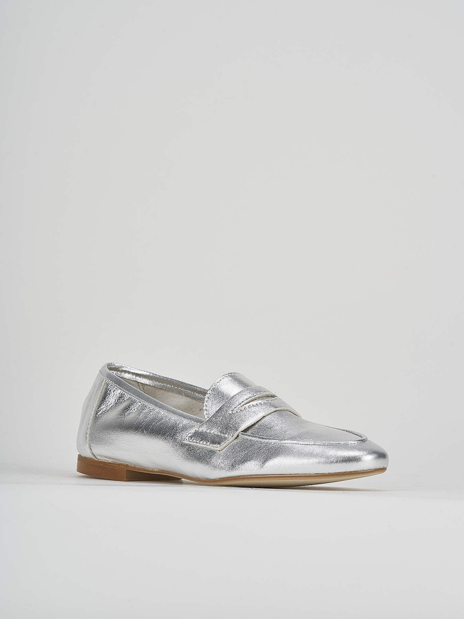 Loafers heel 1 cm silver leather