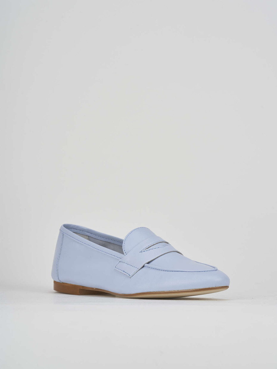 Loafers heel 1 cm light blue leather