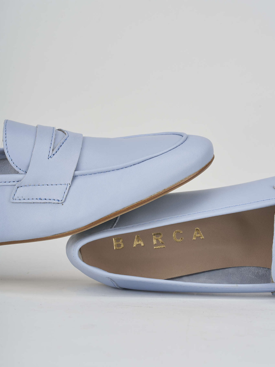 Loafers heel 1 cm light blue leather