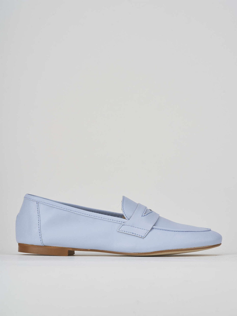 Loafers heel 1 cm light blue leather