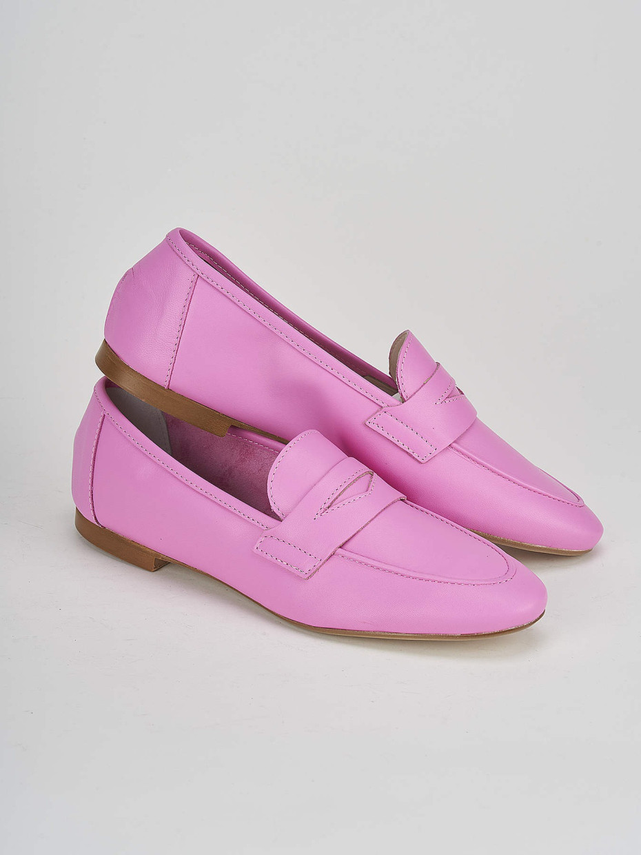 Loafers heel 1 cm pink leather