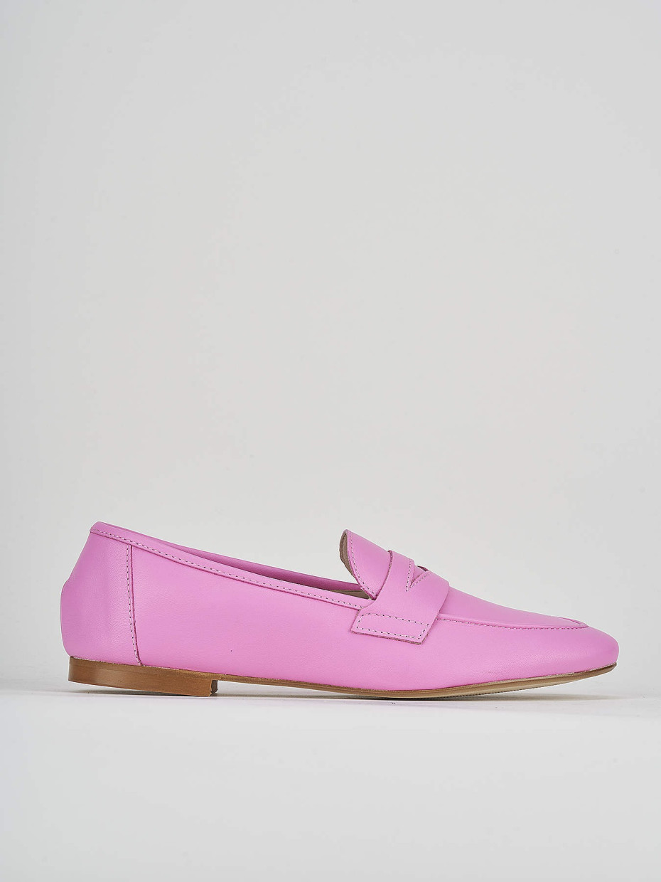 Loafers heel 1 cm pink leather