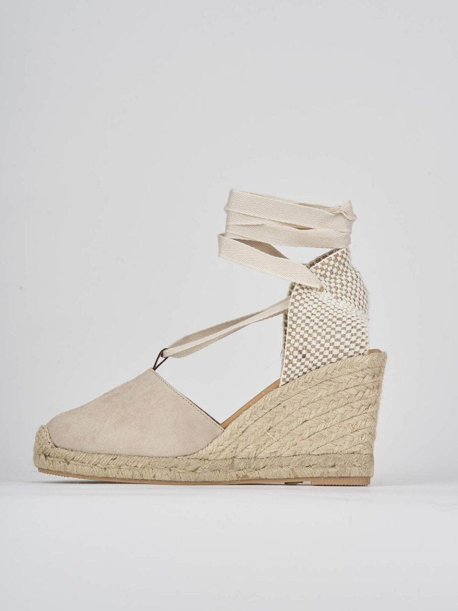 Sandalo espadrillas zeppa 8 cm beige camoscio