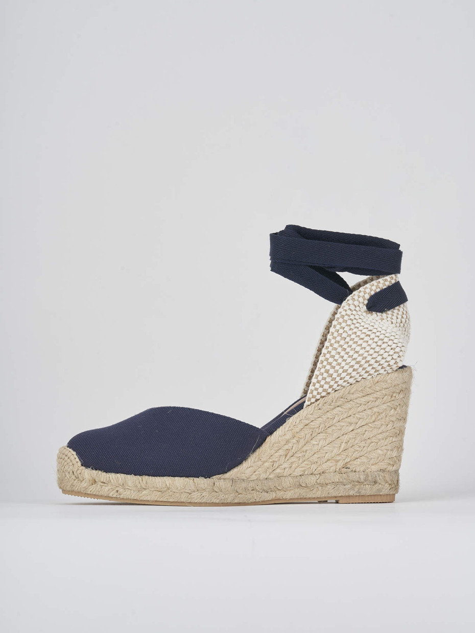 Espadrillas tacco 8cm tessuto blu