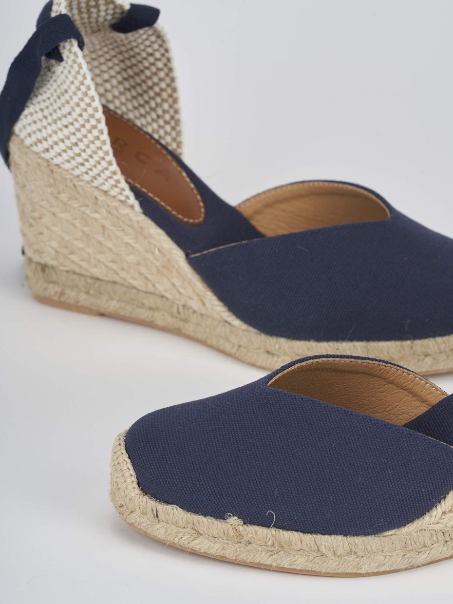 Espadrillas tacco 8cm tessuto blu