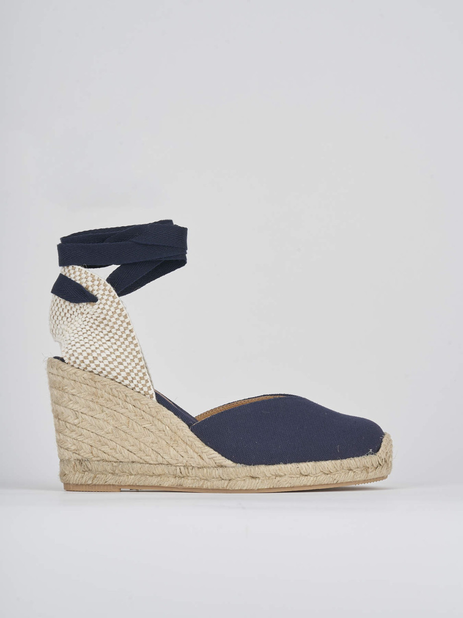 Espadrillas tacco 8cm tessuto blu