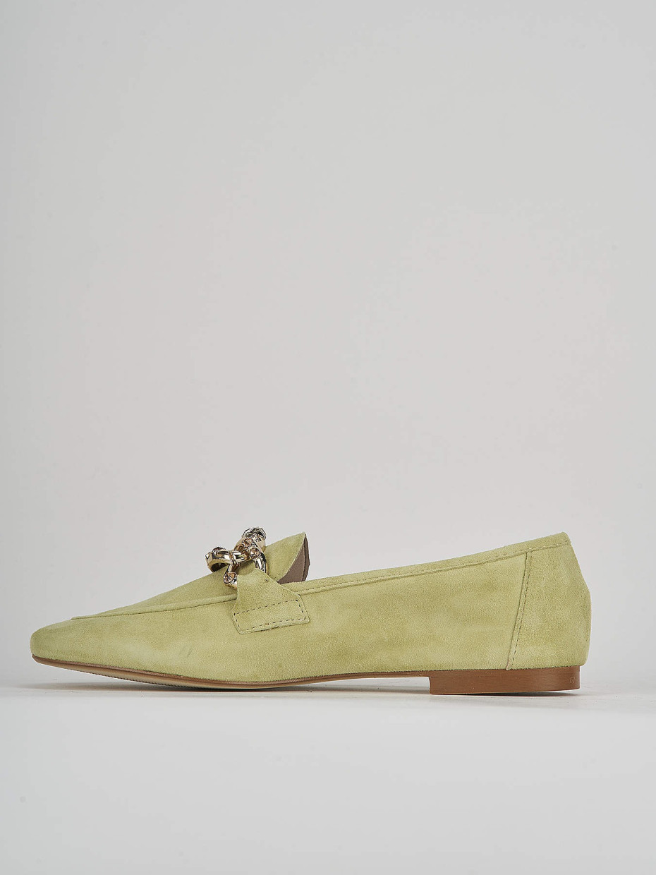 Loafers heel 1 cm green suede