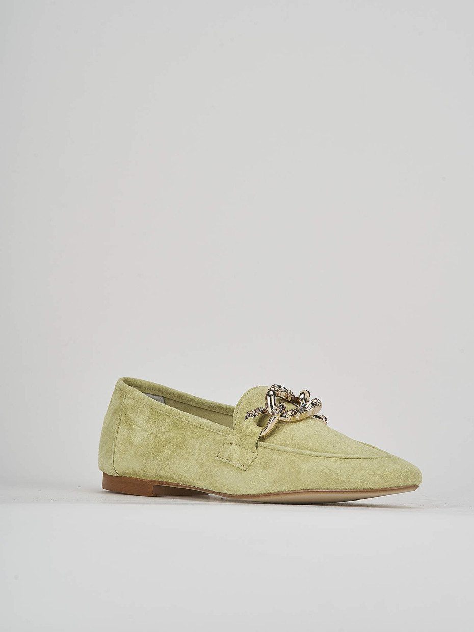 Loafers heel 1 cm green suede