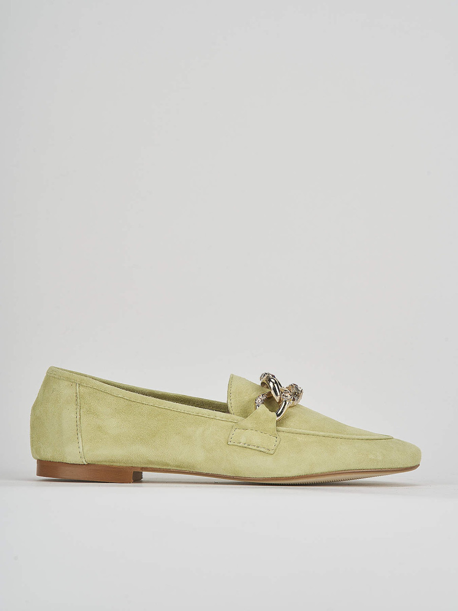 Loafers heel 1 cm green suede