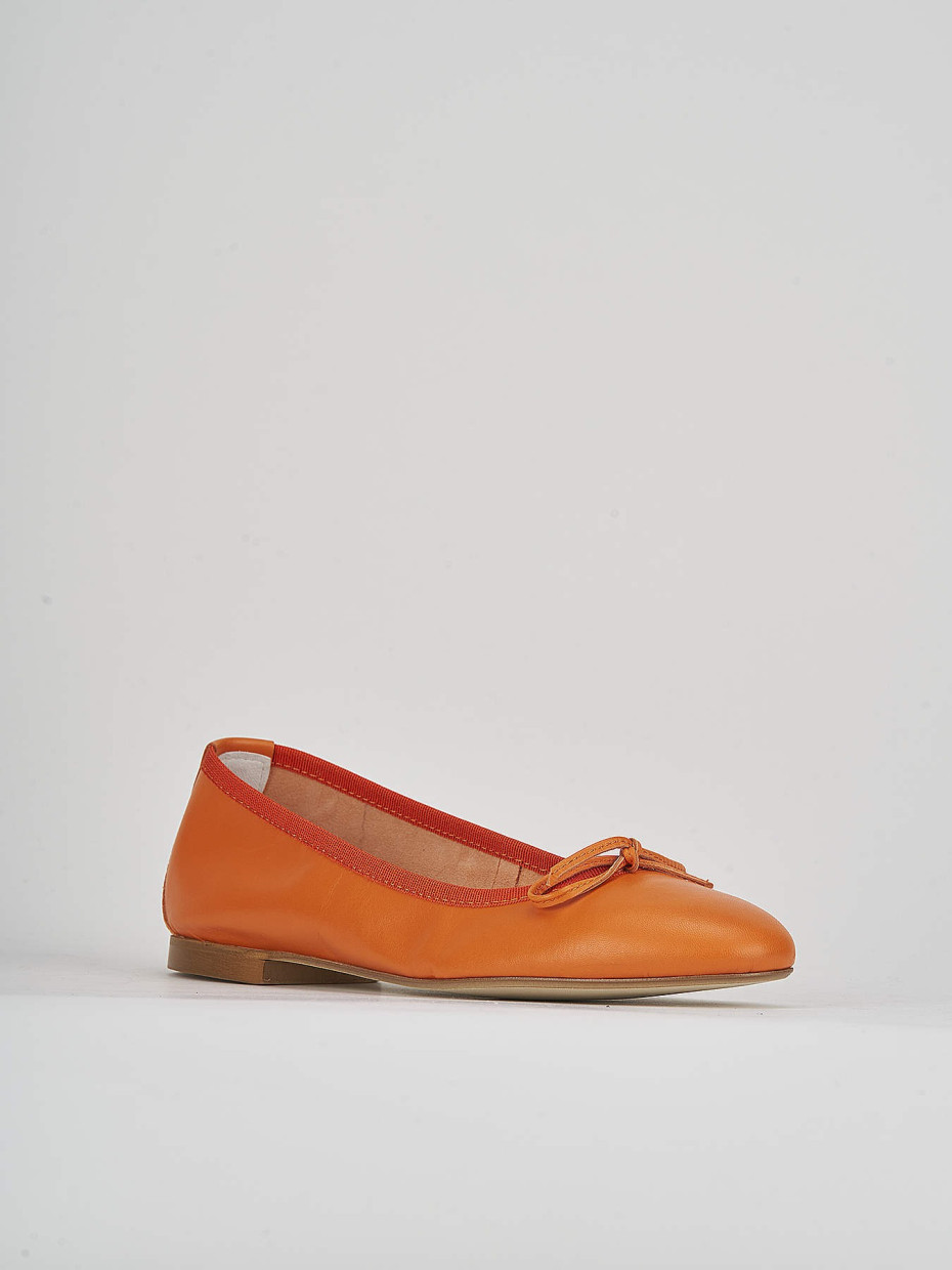 Flat shoes heel 1 cm orange leather