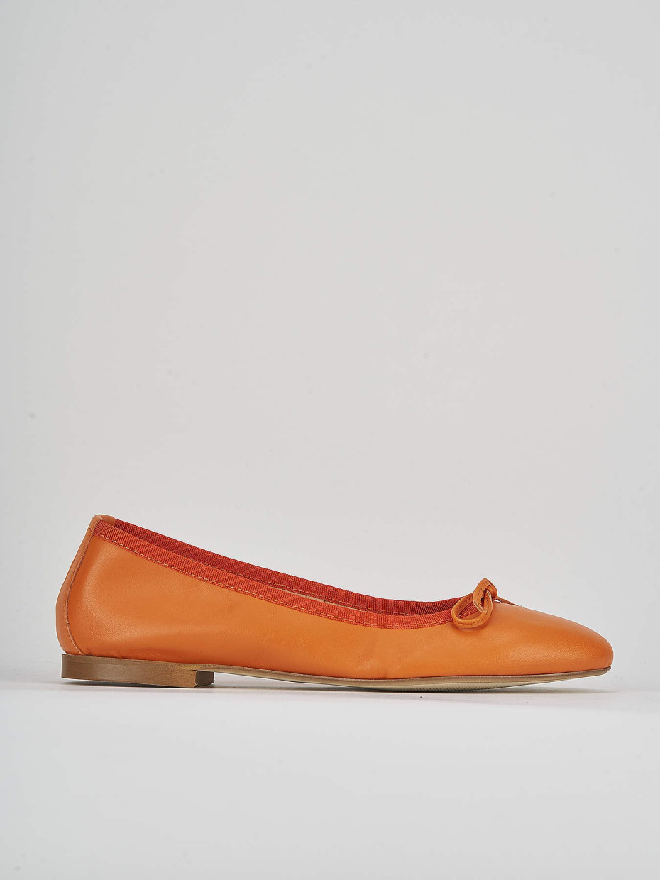 Flat shoes heel 1 cm orange leather