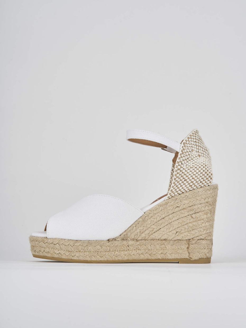 Espadrillas tacco 8cm tessuto bianco