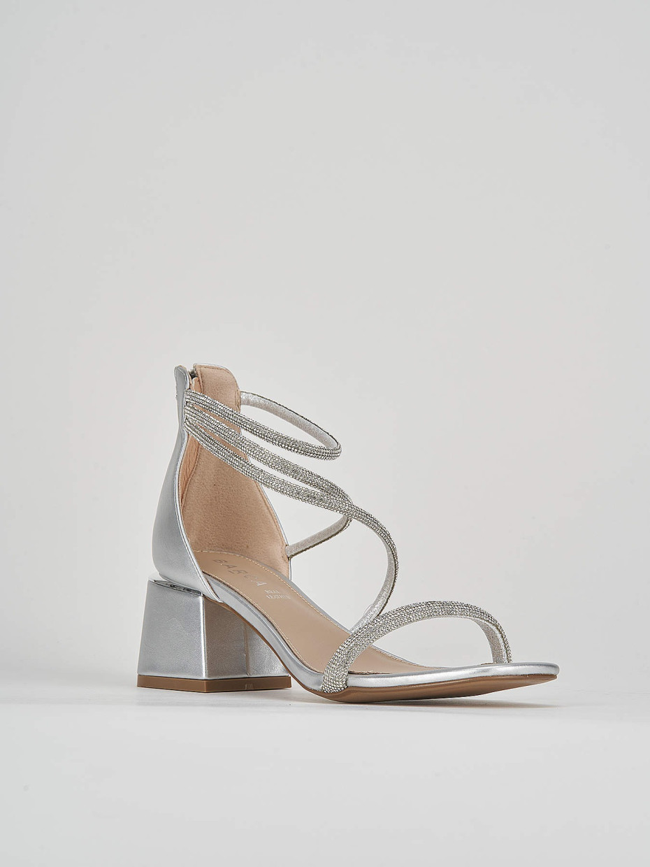 Sandali tacco 5cm pelle argento