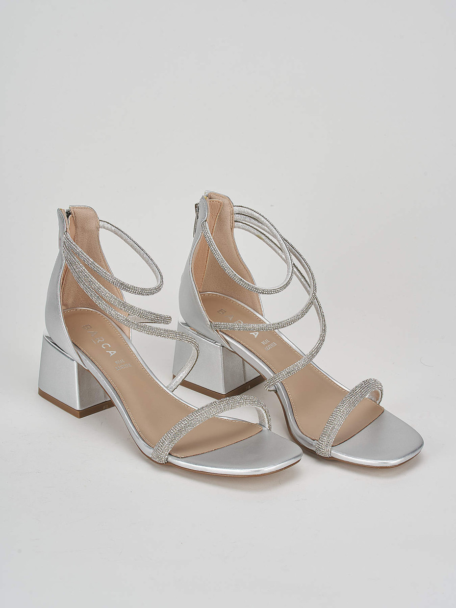 Sandali tacco 5cm pelle argento