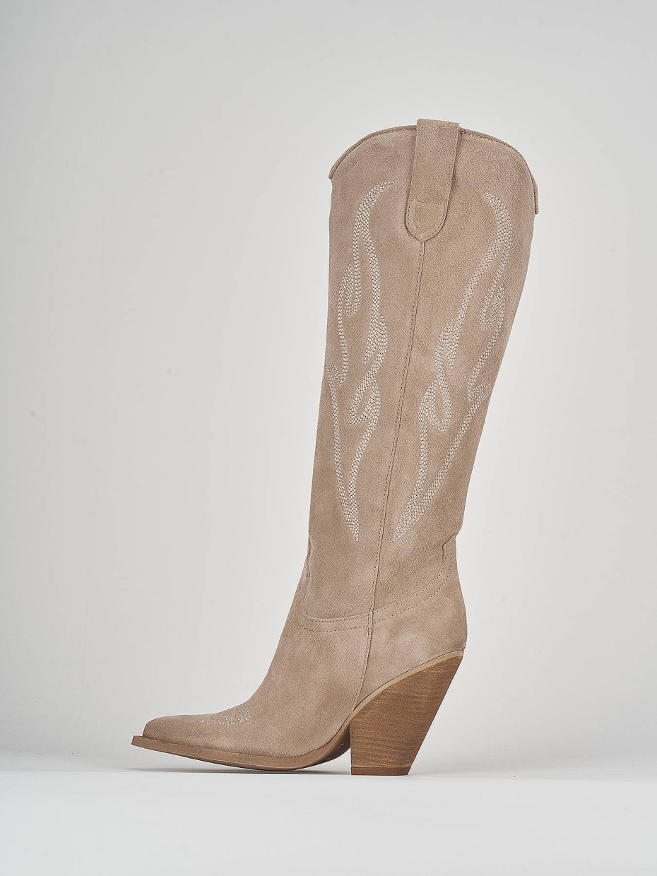 Stivale texano tacco 7 cm beige camoscio